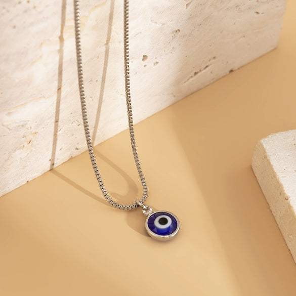 Metal Geometric Eye Pendant Box Chain Necklace For Women