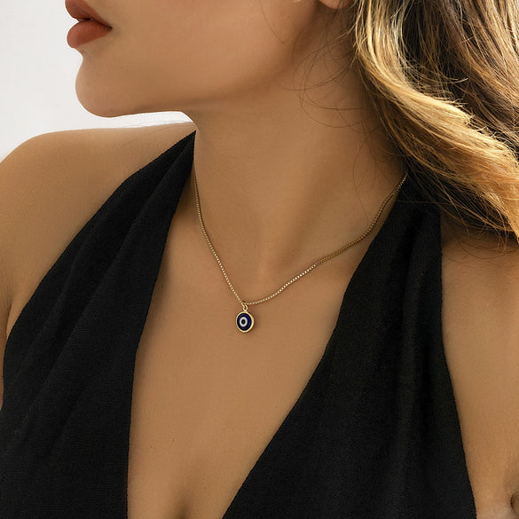 Metal Geometric Eye Pendant Box Chain Necklace For Women