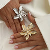 Metal Geometric Fivepetal Flower Stereo Open Winding Ring Electroplated Ins Style For Women