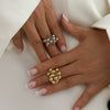 Metal Geometric Fivepetal Flower Stereo Open Winding Ring Electroplated Ins Style For Women
