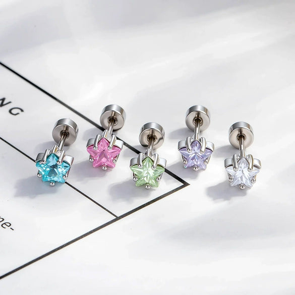 Metal Geometric Fivepointed Star Ear Bone Studs With Zirconia For Unisex Piercing