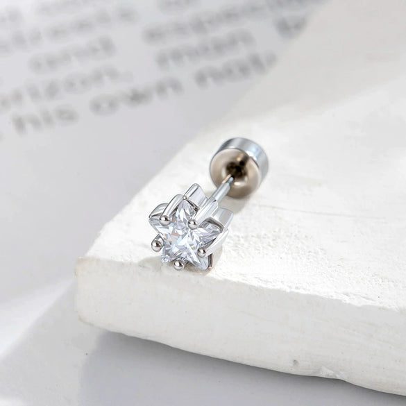 Metal Geometric Fivepointed Star Ear Bone Studs With Zirconia For Unisex Piercing