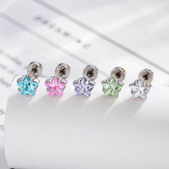 Metal Geometric Fivepointed Star Ear Bone Studs With Zirconia For Unisex Piercing