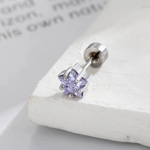 Metal Geometric Fivepointed Star Ear Bone Studs With Zirconia For Unisex Piercing