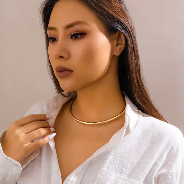 Metal Geometric Glossy Ring Style Women's Collar Choker Necklace