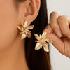 Metal Geometric Heart Flower Earrings For Women With Electroplating Style