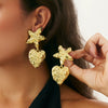 Metal Geometric Heart Flower Earrings For Women With Electroplating Style