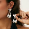 Metal Geometric Heart Flower Earrings For Women With Electroplating Style