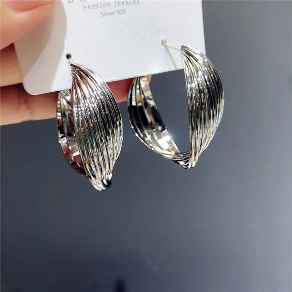 Metal Geometric Hoop Earrings Highend Luxury Electroplating Style For Women