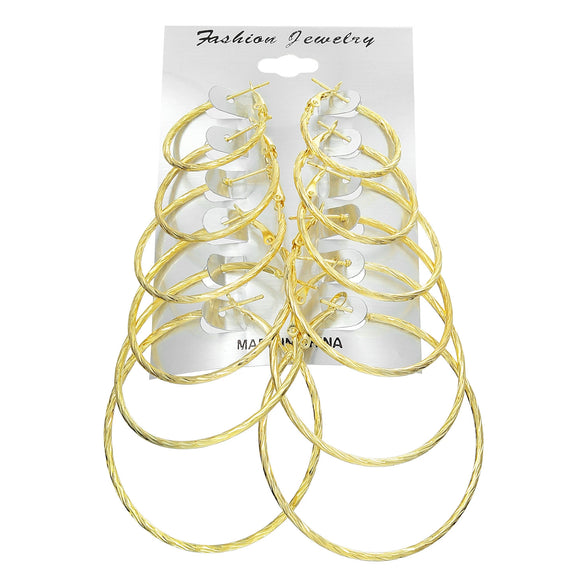 Metal Geometric Hoop Earrings Set Fashion Stylish Exaggerated Electroplated For Women