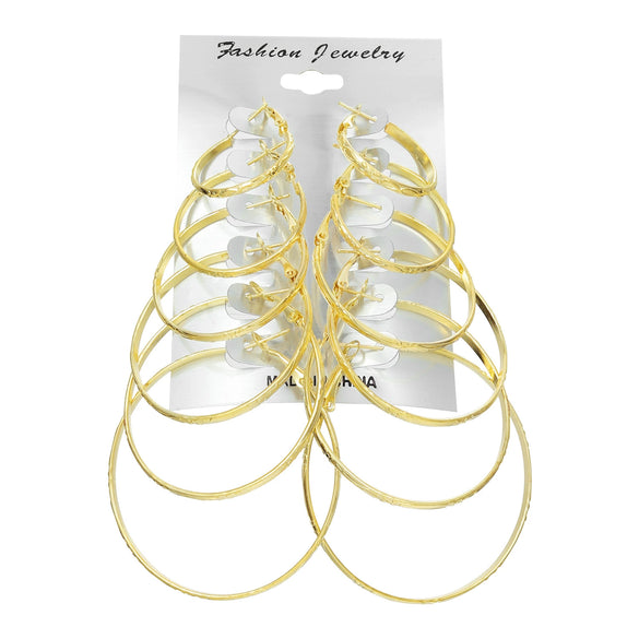 Metal Geometric Hoop Earrings Set Fashion Stylish Exaggerated Electroplated For Women