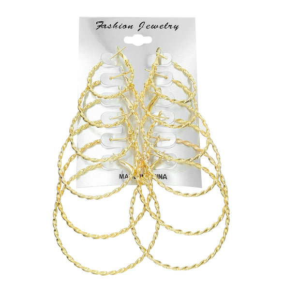 Metal Geometric Hoop Earrings Set Fashion Stylish Exaggerated Electroplated For Women