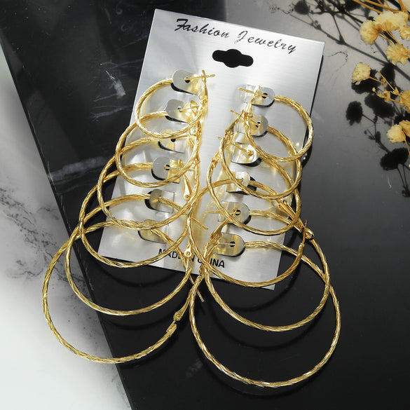 Metal Geometric Hoop Earrings Set Fashion Stylish Exaggerated Electroplated For Women