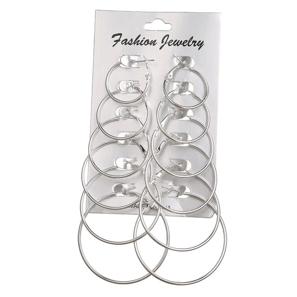 Metal Geometric Hoop Earrings Set Fashion Stylish Exaggerated Electroplated For Women