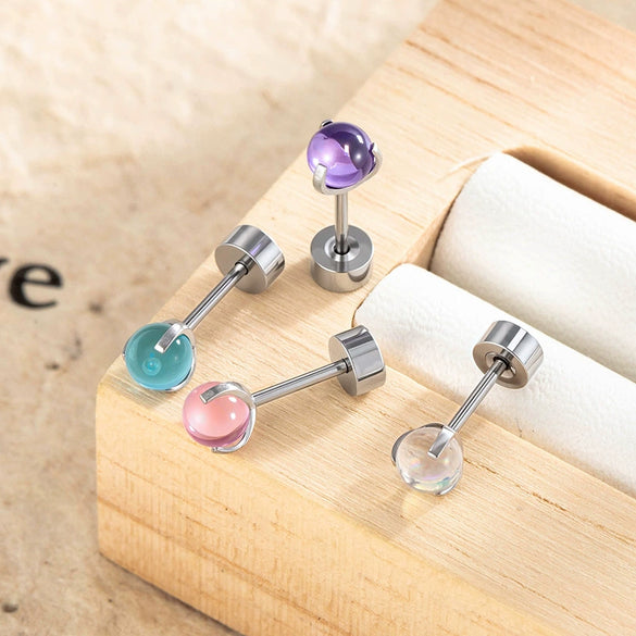 Metal Geometric Inlay Titanium Steel Earrings For Unisex Piercing