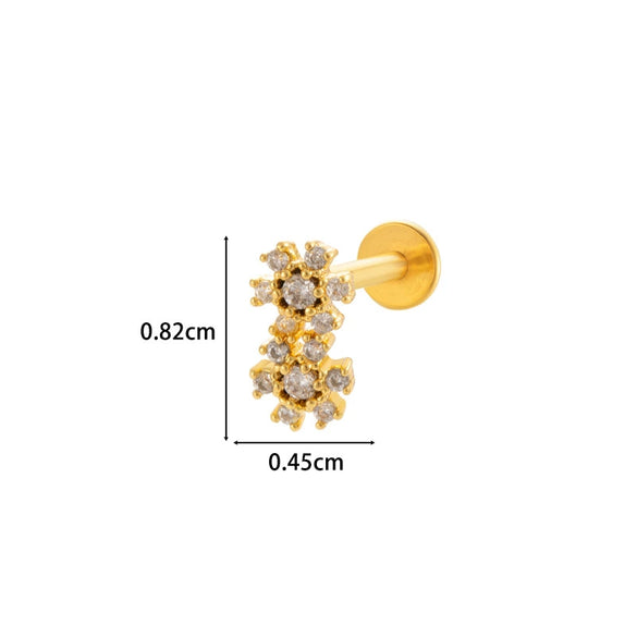 Metal Geometric Inner Tooth Thread Flat Bottom Rod Butterfly Flower Lip Nail Ear Bone Nail Puncture Jewelry For Women With Electroplating Treatment