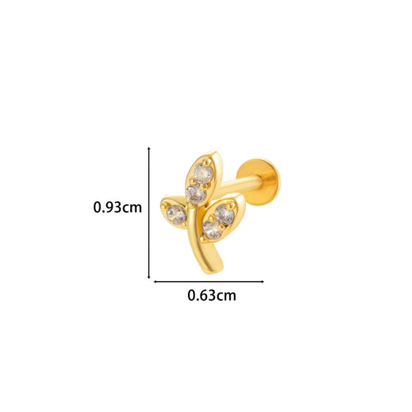 Metal Geometric Inner Tooth Thread Flat Bottom Rod Butterfly Flower Lip Nail Ear Bone Nail Puncture Jewelry For Women With Electroplating Treatment