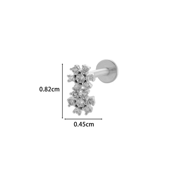 Metal Geometric Inner Tooth Thread Flat Bottom Rod Butterfly Flower Lip Nail Ear Bone Nail Puncture Jewelry For Women With Electroplating Treatment