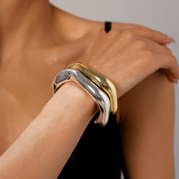 Metal Geometric Irregular Opening Electroplated Bracelet For Women