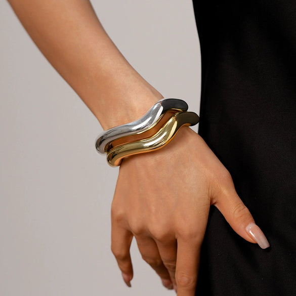 Metal Geometric Irregular Opening Electroplated Bracelet For Women