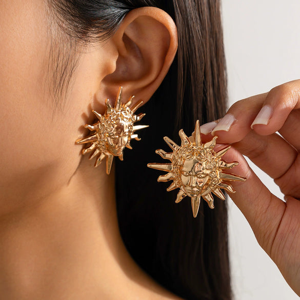Metal Geometric Irregular Pleated Flower Bow Earrings Electroplated