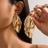 Metal Geometric Irregular Pleated Flower Bow Earrings Electroplated