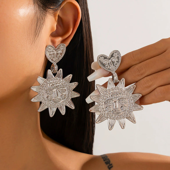 Metal Geometric Irregular Pleated Flower Bow Earrings Electroplated