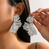 Metal Geometric Irregular Pleated Flower Bow Earrings Electroplated