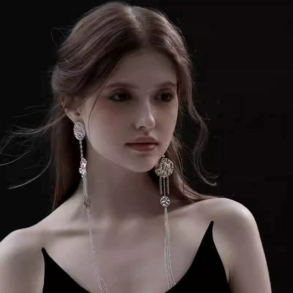 Metal Geometric Long Tassel Earrings Electroplated Simple Cold Style For Women