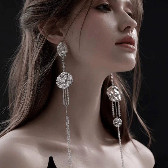 Metal Geometric Long Tassel Earrings Electroplated Simple Cold Style For Women