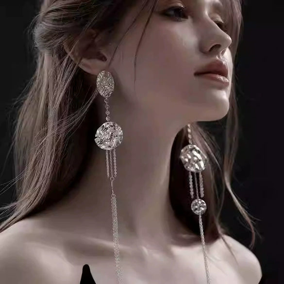 Metal Geometric Long Tassel Earrings Electroplated Simple Cold Style For Women