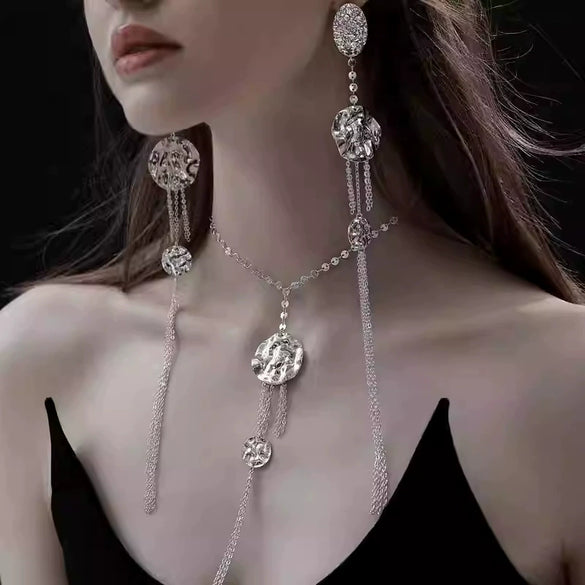 Metal Geometric Long Tassel Earrings Electroplated Simple Cold Style For Women
