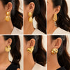 Metal Geometric Love Pleated Drop And Heart Shape Stud Earrings For Women With Electroplating Treatment