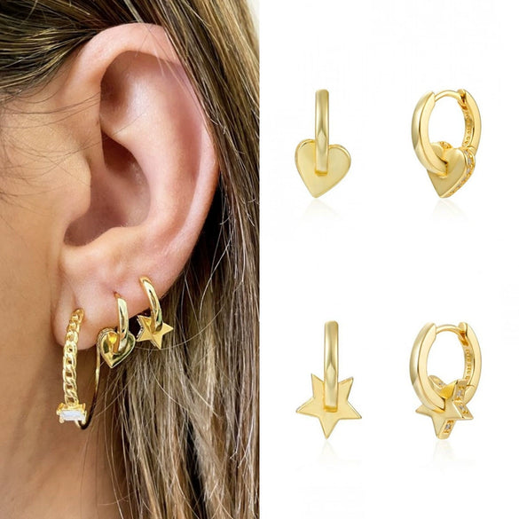 Metal Geometric Love Star Earrings