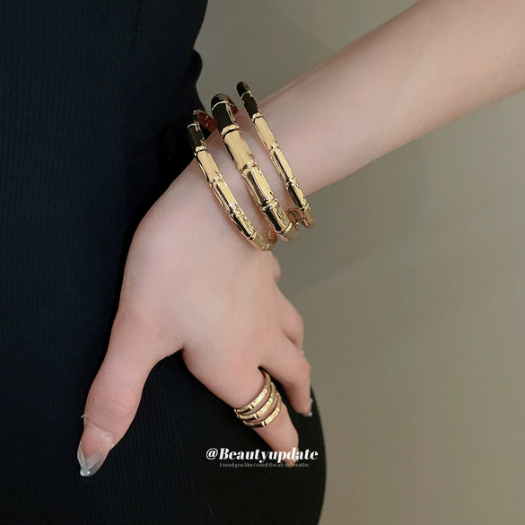 Metal Geometric Pattern Three Layer Open Bracelet For Women With Electroplating Design