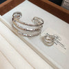 Metal Geometric Pattern Three Layer Open Bracelet For Women With Electroplating Design