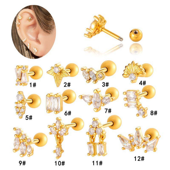 Metal Geometric Pendant Stainless Steel Rod Ear Nail Inlaid Zircon Set With Diamonds