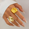Metal Geometric Pleated Concaveconvex Open Finger Ring For Women With Electroplating
