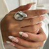 Metal Geometric Pleated Concaveconvex Open Finger Ring For Women With Electroplating