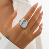 Metal Geometric Pleated Concaveconvex Open Finger Ring For Women With Electroplating