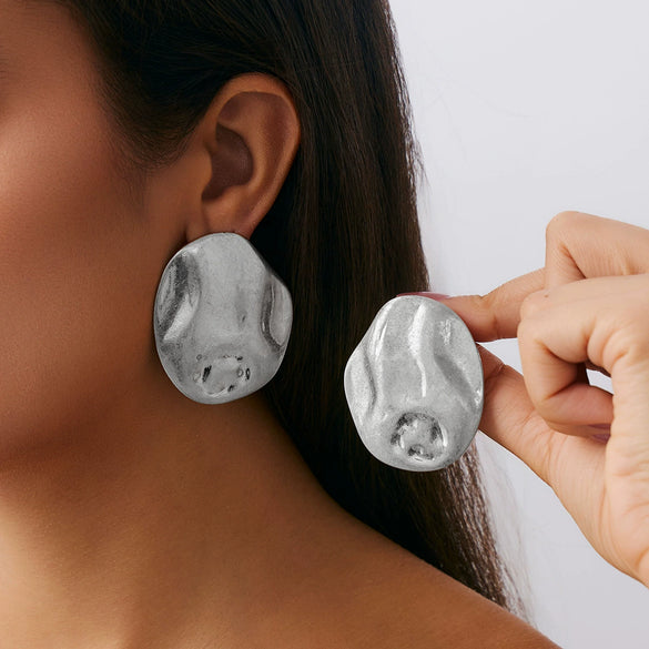 Metal Geometric Pleated Leaf Electroplated Women's Earrings