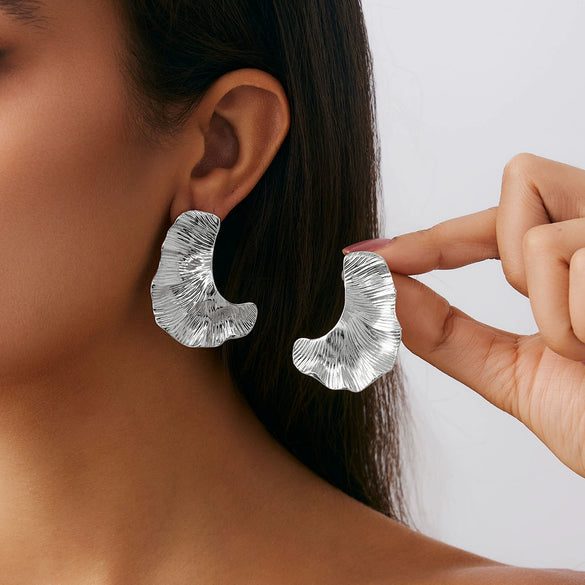 Metal Geometric Pleated Leaf Electroplated Women's Earrings