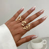 Metal Geometric Pleated Water Drop Ring Set For Women With Electroplating Design And Hiphop Style