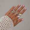 Metal Geometric Pleated Water Drop Ring Set For Women With Electroplating Design And Hiphop Style