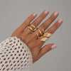 Metal Geometric Pleated Water Drop Ring Set For Women With Electroplating Design And Hiphop Style