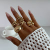 Metal Geometric Pleated Water Drop Ring Set For Women With Electroplating Design And Hiphop Style