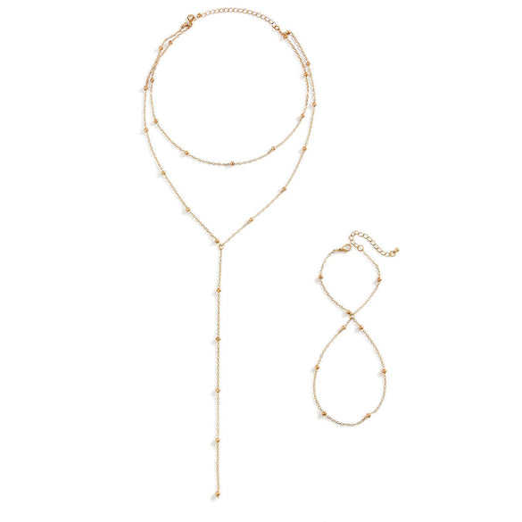 Metal Geometric Round Bead Chain Clavicle Necklace And Multilayer Bracelet Alloy Pendant Copper Material Electroplating Treatment
