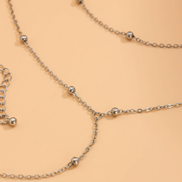 Metal Geometric Round Bead Chain Clavicle Necklace And Multilayer Bracelet Alloy Pendant Copper Material Electroplating Treatment