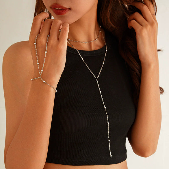 Metal Geometric Round Bead Chain Clavicle Necklace And Multilayer Bracelet Alloy Pendant Copper Material Electroplating Treatment
