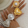 Metal Geometric Round Love Ring With Pleated 3D Design And Electroplating For Women